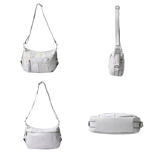 SENCILLEZ 100% Genuine Leather Crossbody Bag with Zipper Closure (Size 29x10x21cm) - Light Grey