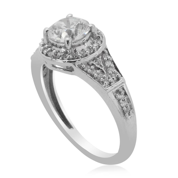 Lustro Stella- Platinum Overlay Sterling Silver (Rnd) Ring Made with Finest CZ 1.104 Ct.