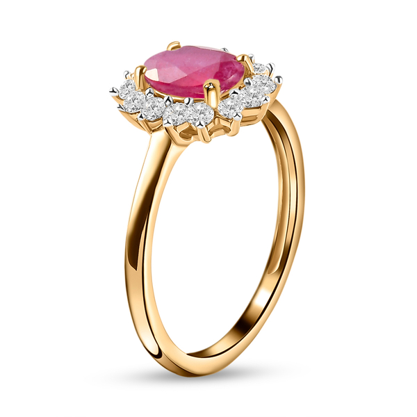 African Ruby (FF) and Natural Cambodian Zircon Ring in 14K Gold Overlay Sterling Silver 1.63 Ct.
