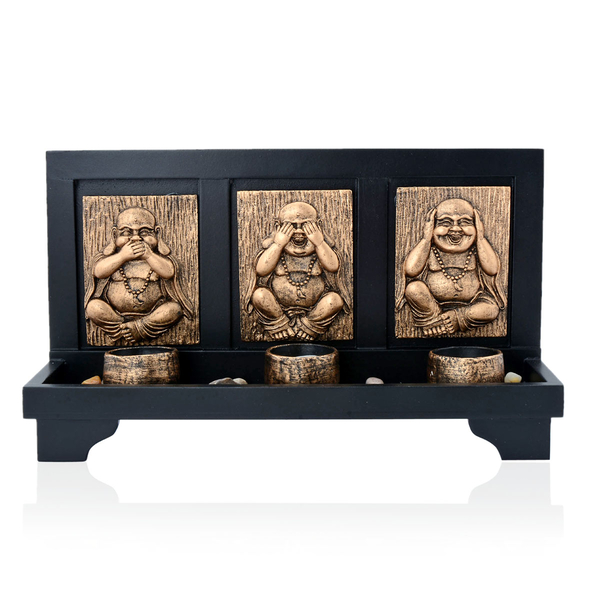 Home Decor -  Golden Colour Three Laughing Buddha with Cups