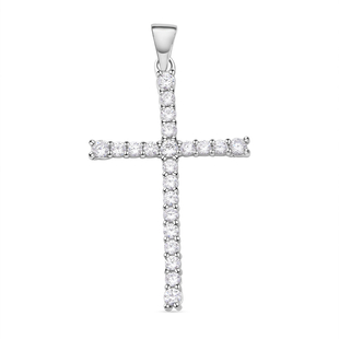 ELANZA Simulated Diamond Cross Pendant in Rhodium Overlay Sterling Silver