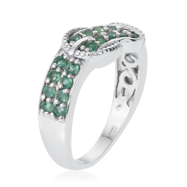 Kagem Zambian Emerald (Rnd) Buckle Ring in Platinum Overlay Sterling Silver 0.750 Ct.