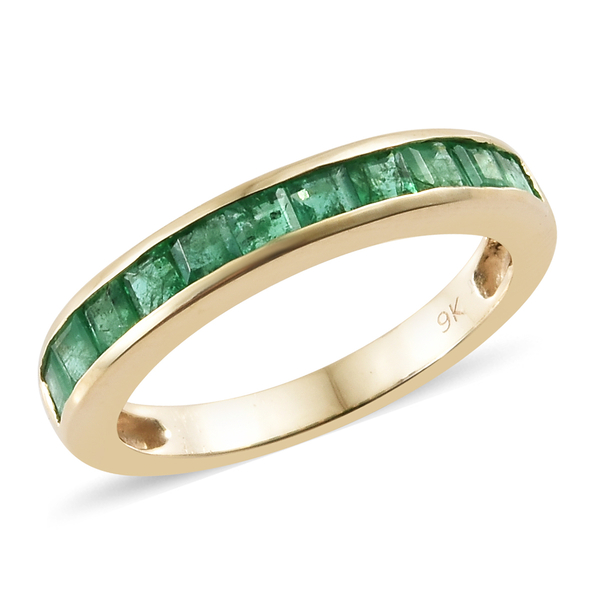 1 Carat AA Zambian Emerald Half Eternity Band Ring in 9K Gold 2.42 Grams