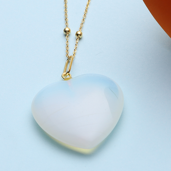 Opalite Heart Pendant with Chain (Size 20) in Yellow Gold Overlay Sterling Silver