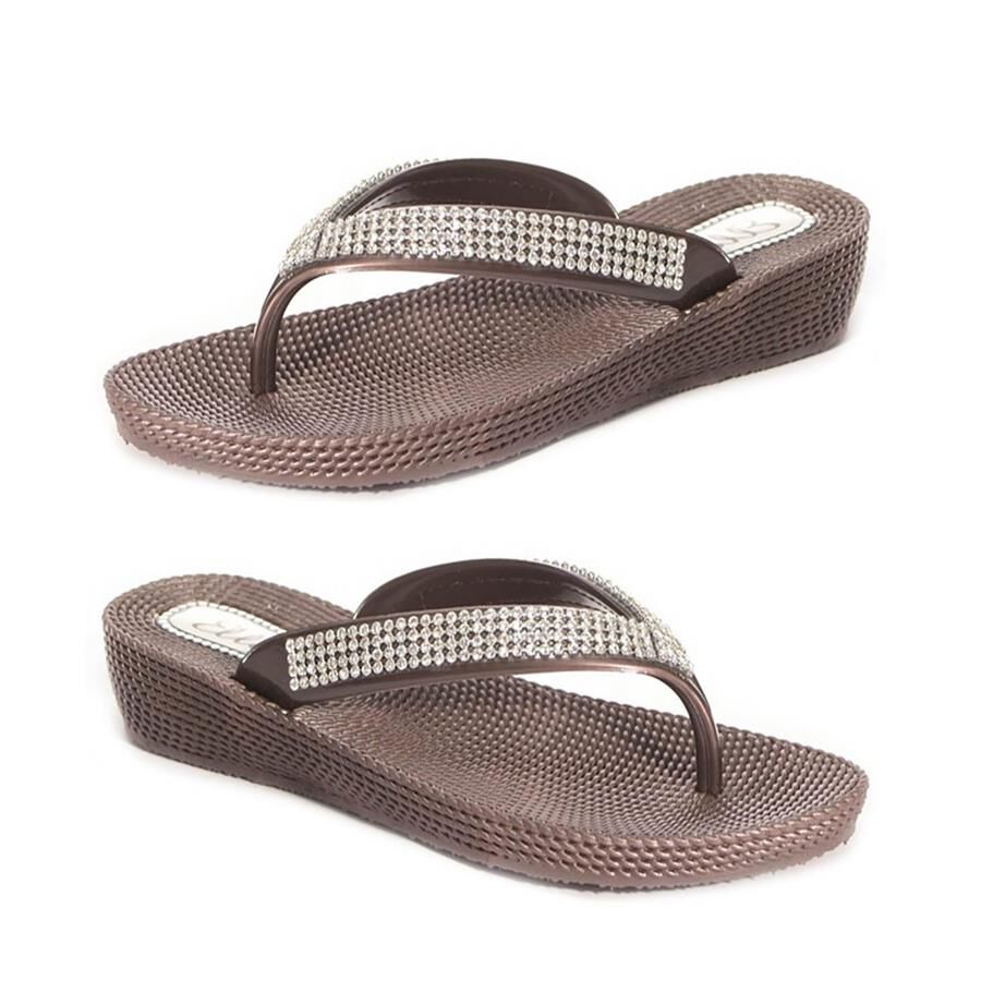 Ella Diamante Toe Post Sandals (Size 4) - Brown