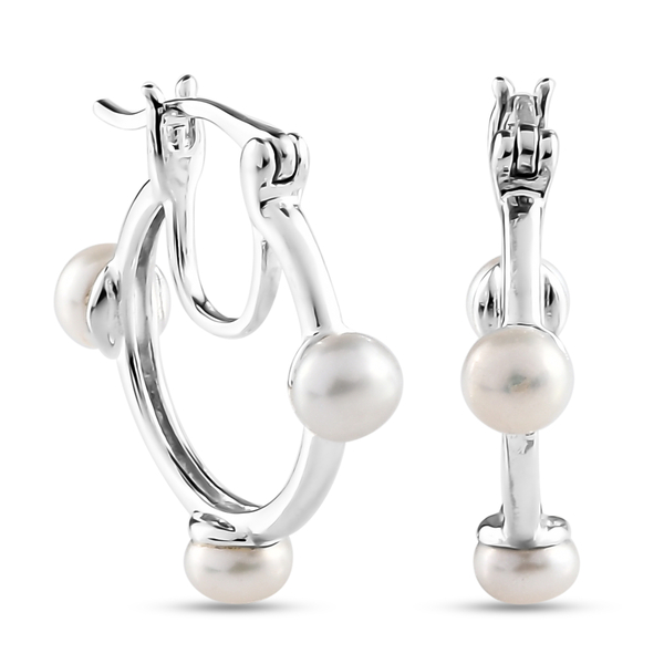 Freshwater Pearl Hoop Earrings (with Clasp) in Sterling Silver