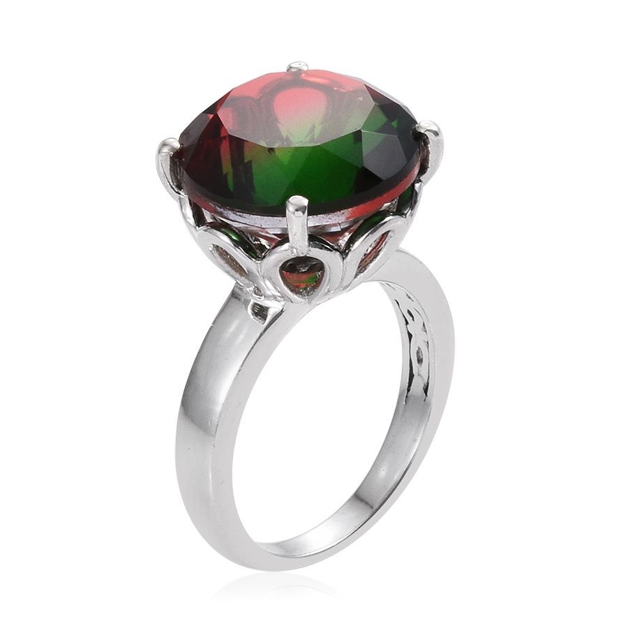 Bi-Color Tourmaline Quartz (Rnd) Ring in Platinum Overlay Sterling Silver 10.500 Ct.