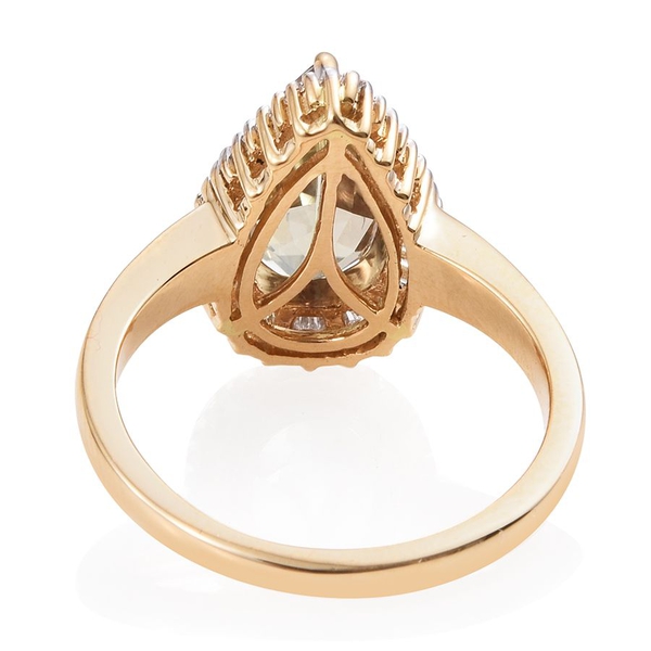 ILIANA 18K Yellow Gold 3.65 Carat Turkizite Pear Halo Ring with Diamond SI G-H.