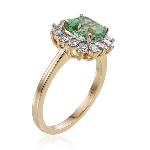 ILIANA 18K Y Gold Boyaca Colombian Emerald (Oct 1.75 Ct), Diamond Ring 2.000 Ct.