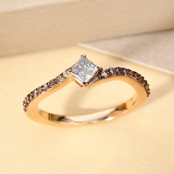 Champagne Diamond Ring in Vermeil Yellow Gold Overlay Sterling Silver 0.50 Ct.