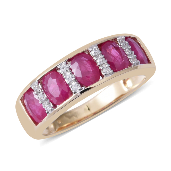 Limited Edition - 9K Yellow Gold AAA Ruby (Ovl 2.54 Ct), Natural Cambodian White Zircon Ring 2.680 C