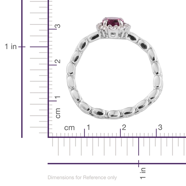 Rhodolite Garnet (Ovl), Natural Cambodian Zircon Ring in Platinum Overlay Sterling Silver 1.250 Ct.