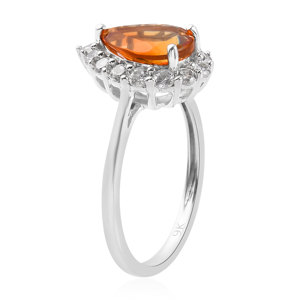 9K White Gold Madeira Citrine and Natural Cambodian Zircon Ring 1.75 Ct.
