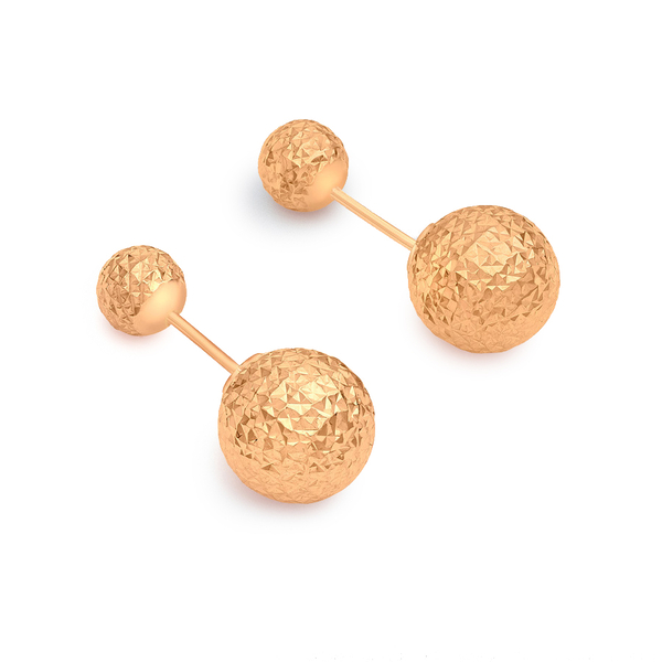 9K Rose Gold 6MM And 10MM Diamond Cut Ball Frock Earrings (with Push Backs)