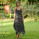 LA MAREY 100% Viscose Floral Pattern Slip Dress - Black and White