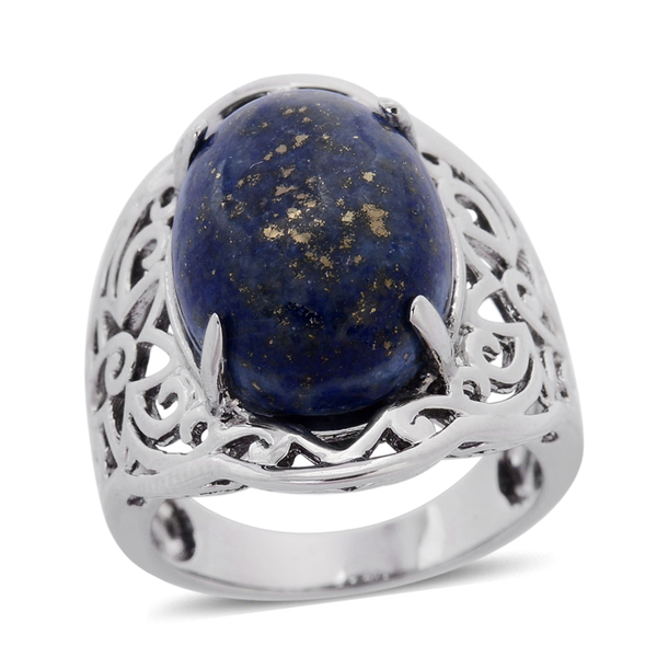 Lapis Lazuli (Ovl) Solitaire Ring in ION Plated Silver Bond 11.200 Ct.