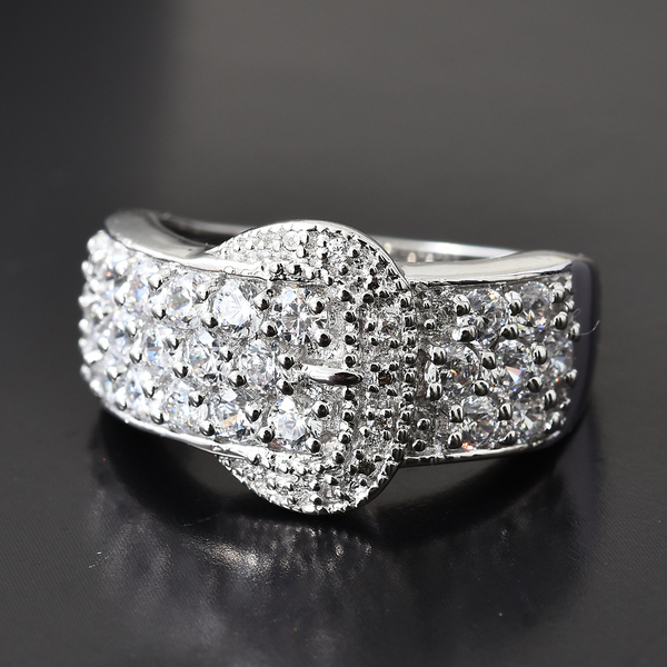 AAA Simulated Diamond (Rnd) Buckle Ring in Platinum Plated.
