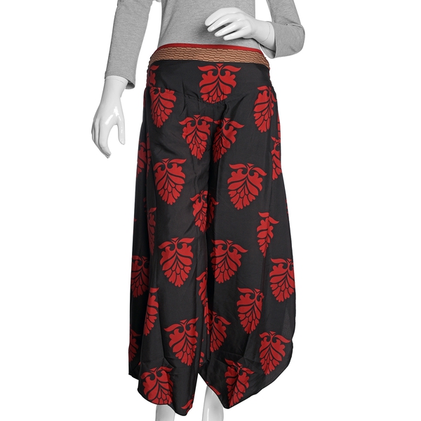 Black and Red Colour Printed High Waist Fold Over V Cut Palazzo (Free Size)