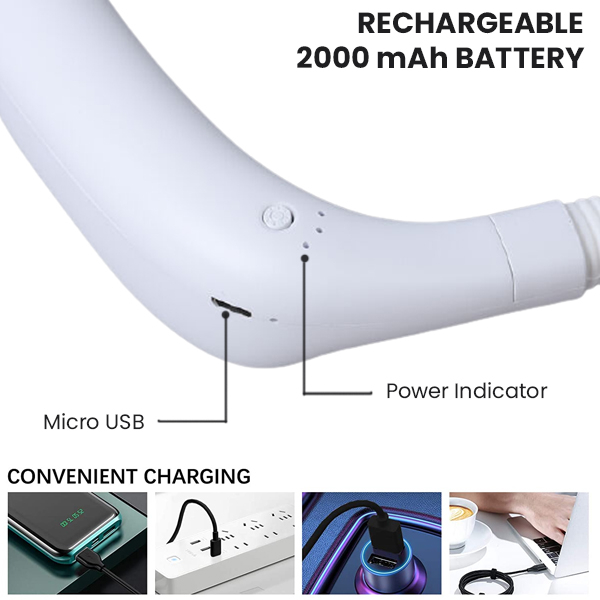 Rechargeable  LED Neck Reading Light (Size:17x4.5x30cm) Battery:2000 mAh  - White