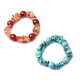 Set of 2 - Blue Howlite and Red Agate Stretchable Bracelet (Size 6.5-7) 450.00 Ct.
