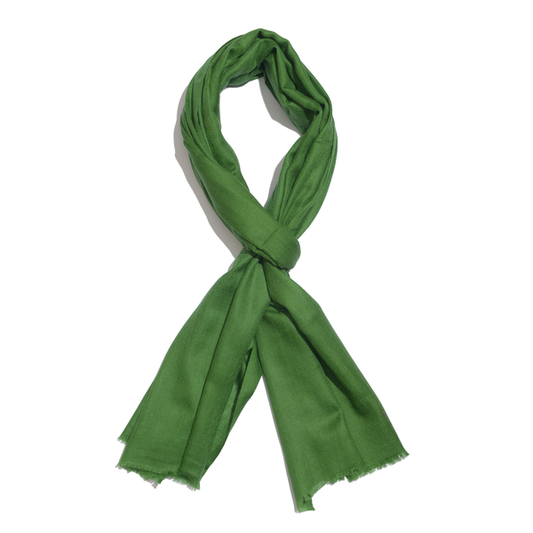 Limited Available - Super Soft- 100% Cashmere Wool Meadow Green Colour Shawl with Fringes (Size 200X