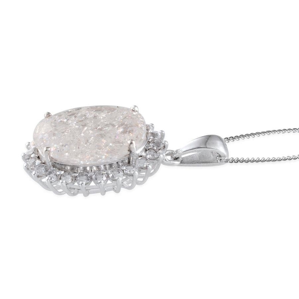 White Crackled Quartz (Ovl 10.00 Ct), White Topaz Pendant With Chain in Platinum Overlay Sterling Silver 10.750 Ct.