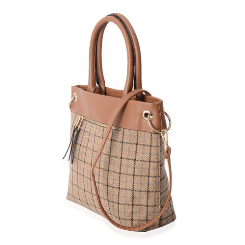 Moorgate Checked Pattern Large Tote Bag with External Zipper Size 31x30x12 Cm - 3128817 - TJC