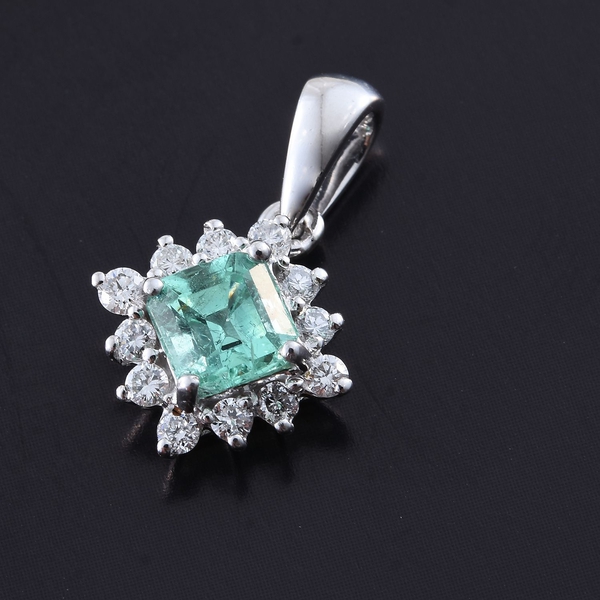 ILIANA 18K White Gold AAA Boyaca Colombian Emerald (Oct), Diamond (SI-G-H) Pendant 1.080 Ct.