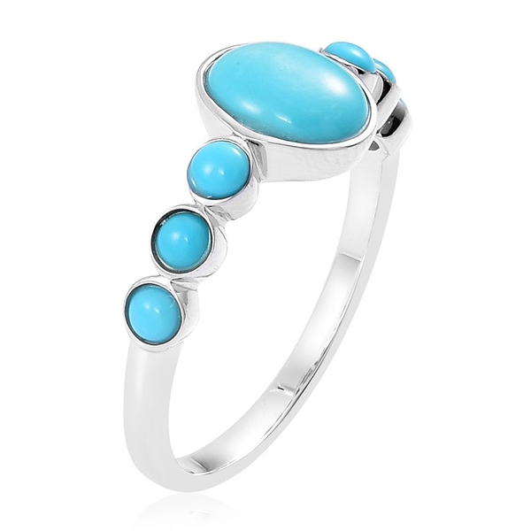 Arizona Sleeping Beauty Turquoise (Ovl 1.15 Ct) Ring in Platinum Overlay Sterling Silver 1.575 Ct.