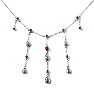 LucyQ Drop Collection - African Ruby (FF) Waterfall Necklace (Size 18) in Rhodium Overlay Sterling S