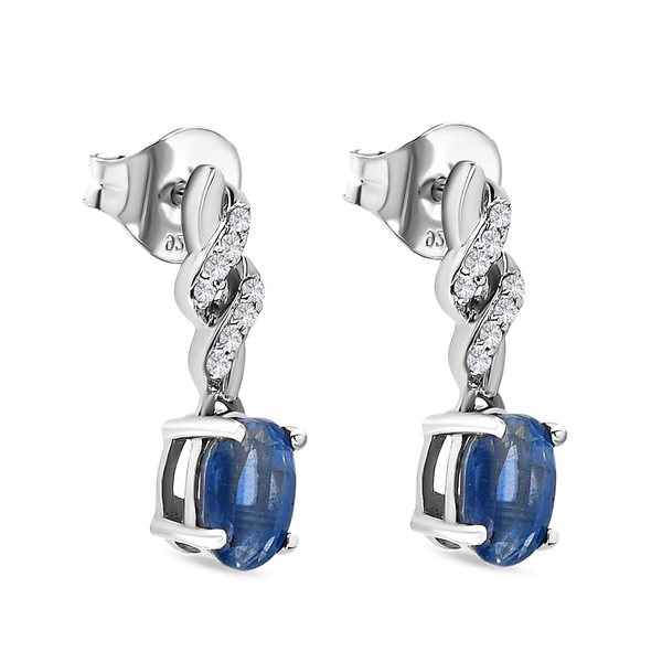 Kashmir Kyanite and Natural Cambodian Zircon Earrings (with Push Back) in Platinum Overlay Sterling Silver 1.53 Ct.
