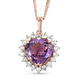 Rose De France Amethyst and Natural Cambodian Zircon Heart Pendant with Chain (Size 18) in Rose Gold