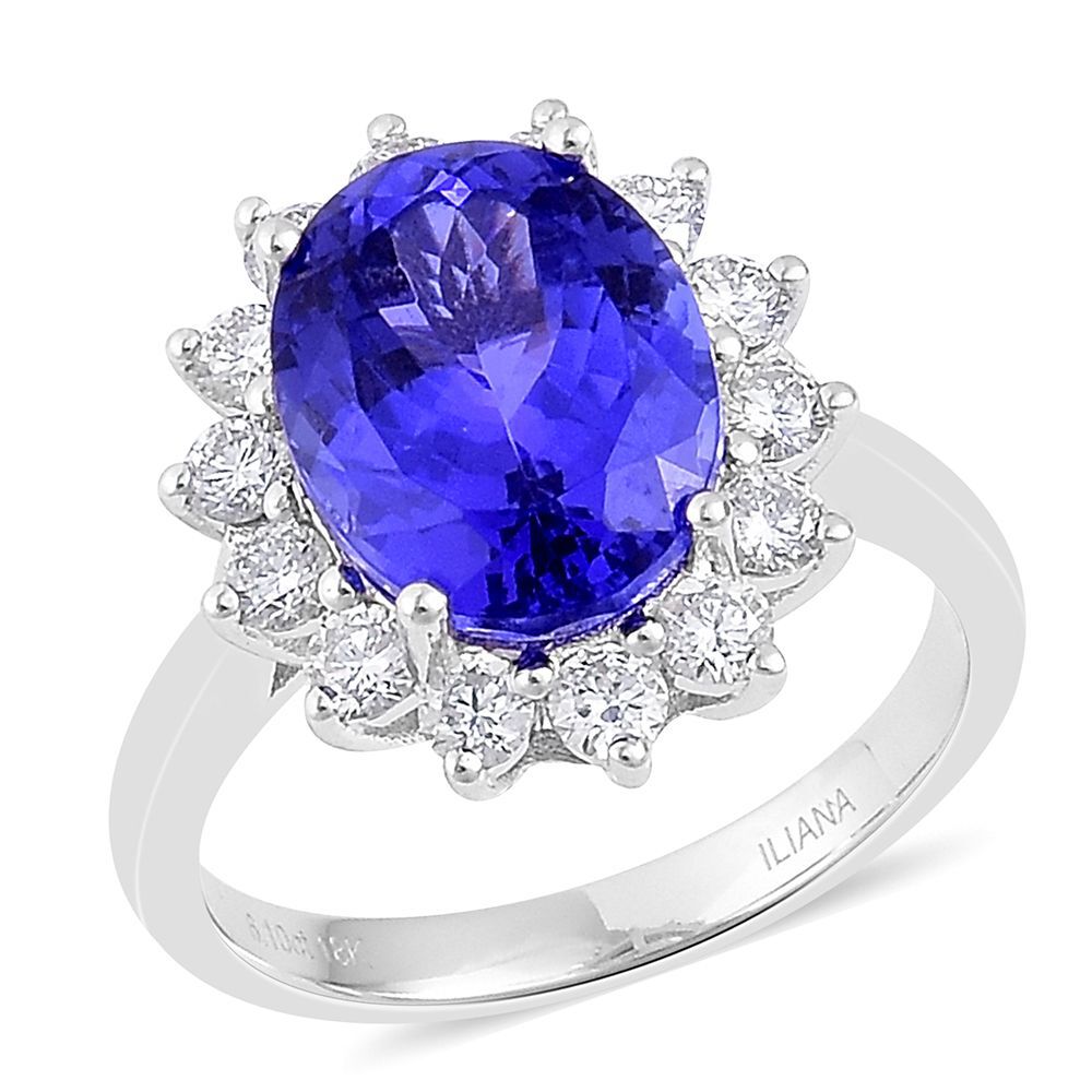 ILIANA 18K W Gold AAA Tanzanite (Ovl 6.00 Ct), Diamond (SI-G-H) Ring 7.000 Ct.