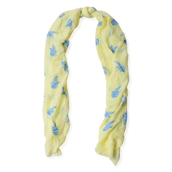 Set of 2 - Designer Inspired Paisley Pattern Light Grey and Yellow Colour Scarf (Size 180x70 Cm)