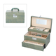 3 Layer Crocodile Skin Pattern Jewellery Box Organiser with Coded Lock and Handle Olive Green
