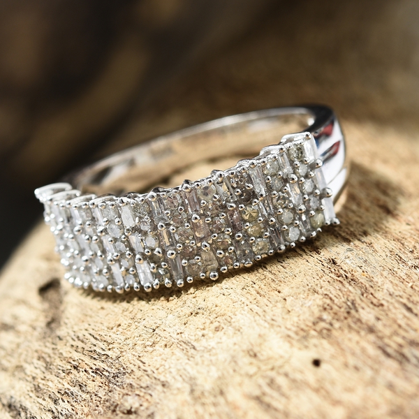 Diamond (Rnd) Ring in Platinum Overlay Sterling Silver 0.755 Ct.