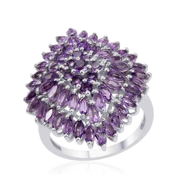 Zambian Amethyst (Mrq) Cluster Ring in Platinum Overlay Sterling Silver 4.000 Ct.