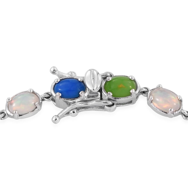 Ethiopian Welo Opal (Ovl), Orange, Green and Blue Ethiopian Opal Bracelet (Size 7.5) in Platinum Overlay Sterling Silver 6.250 Ct.