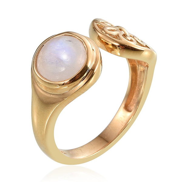 Natural Rainbow Moonstone (Rnd) Solitaire Ring in 14K Gold Overlay Sterling Silver 2.500 Ct.