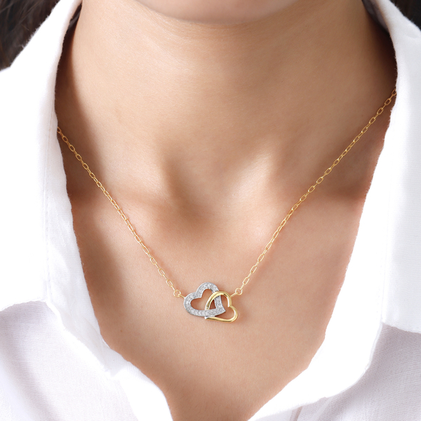 Diamond Heart Necklace (Size - 18) in Two Tone Overlay Sterling Silver 0.22 Ct.