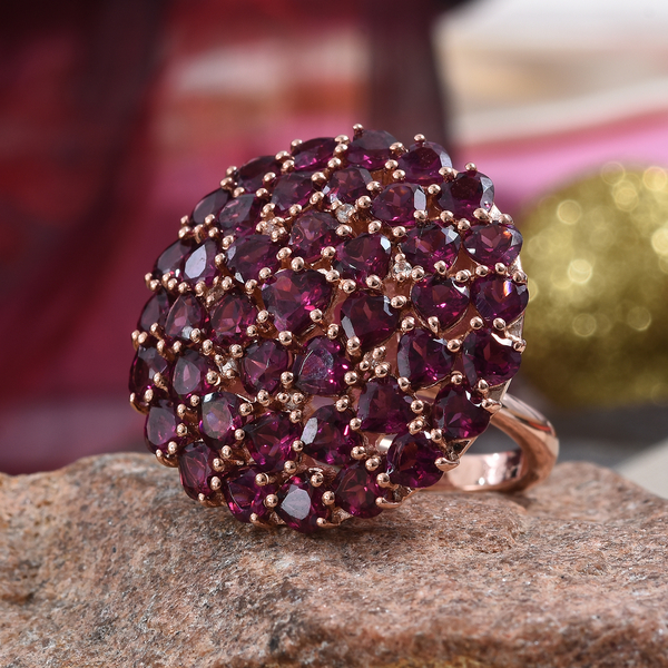 GP Rhodolite Garnet (Hrt), Natural Cambodian Zircon and Blue Sapphire Ring in Rose Gold Overlay Sterling Silver 12.50 Ct, Silver wt 8.30 Gms