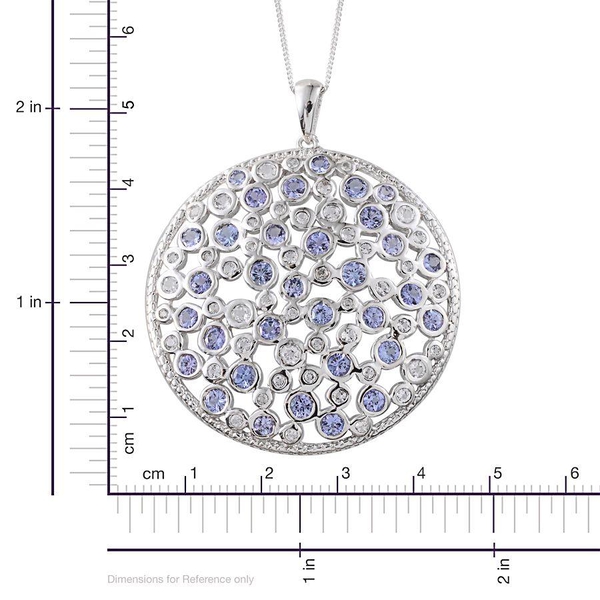Tanzanite (Rnd), White Topaz Cluster Pendant With Chain in Platinum Overlay Sterling Silver 5.350 Ct.