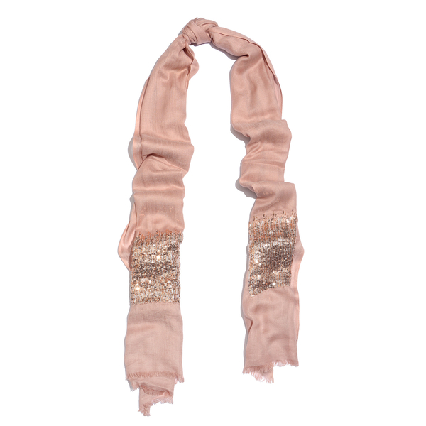Limited Edition Designer Inspired Pink Colour Scarf with Sequins Work on Border (Size 180x70 Cm)