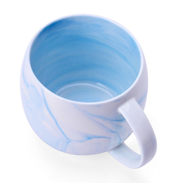 Set of 4 - Light Blue and White Colour Marble Pattern Ceramic Mug (Size 10X9 Cm)