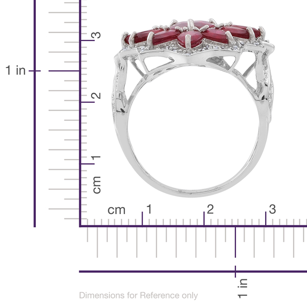 Limited Edition Designer Inspired African Ruby (Pear 4.00 Ct), White Zircon Ring in Rhodium Plated Sterling Silver 11.000 Ct.