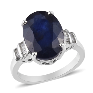Masoala Sapphire (FF) and Diamond Ring in Platinum Overlay Sterling Silver 8.75 Ct.