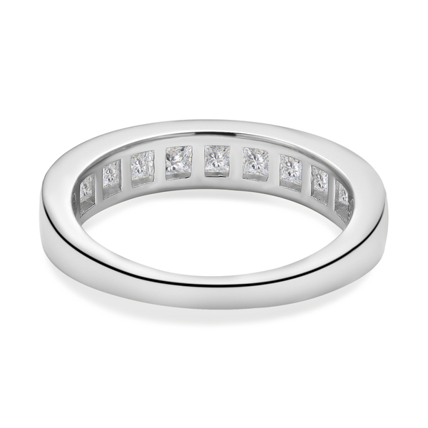Moissanite Half Eternity Ring in Rhodium Overlay Sterling Silver 1.33 Ct.