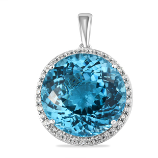 Blue Topaz and Natural Cambodian Zircon Pendant in Sterling Silver 50.58 Ct, Silver Wt.9.00 Gms