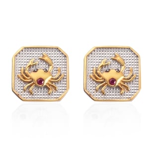 African Ruby (FF) Cancer  Zodiac Stud Earrings (with Push Back) in Yellow Gold and Platinum Overlay 
