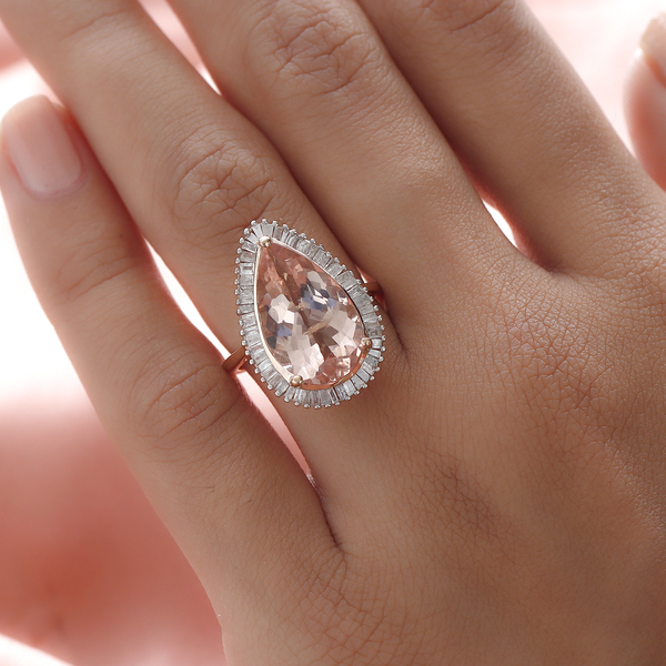 NYC Close Out-14K Rose Gold AAA Marropino Morganite (Pear 5.00 Cts) and Diamond ( 0.50 Cts Ring 5.50 Ct.